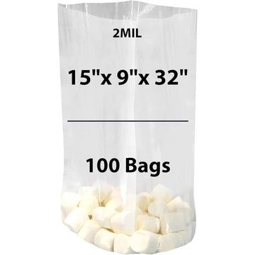 LDPE Clear Gusseted Poly Bags 2 Mil 15" X 9" X 32" 100 Bags